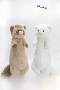 Detailed view of plush ferret toys in caramel brown and white with soft faux fur texture