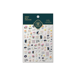 Cute 3D embossed nail stickers M-1169 featuring flowers and cartoon cats on white background
