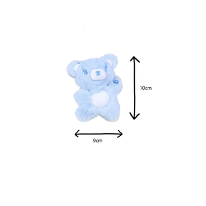 Plush light blue heart bear keychain with size dimensions 10cm height and 9cm width