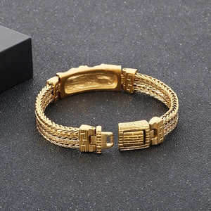 Bracelet punk doré tressé en os de dragon avec fermoir à motif rétro pour hommes