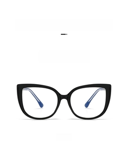 Front view of classic black cat-eye glasses frames with blue light blocking lenses