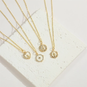 14K gold plated Virgin Mary pendant necklaces with zircon and heart shapes on stone base