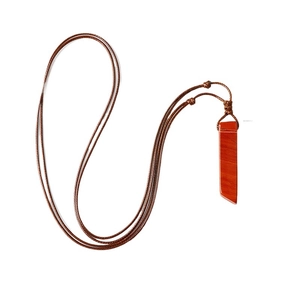 Handcrafted Red Jasper stone column necklace with adjustable brown braided cord strap