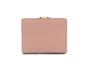 Detailed macro view of a pink floral mini wallet with a golden kiss-lock metal closure