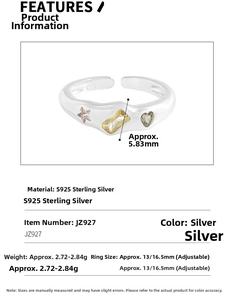 Detailed view of S925 sterling silver wavy ring with yellow gems and star zircon accents