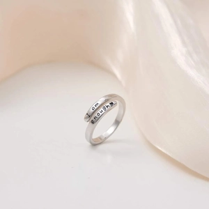 Minimalist S925 sterling silver open ring with I am enough engraving and heart
