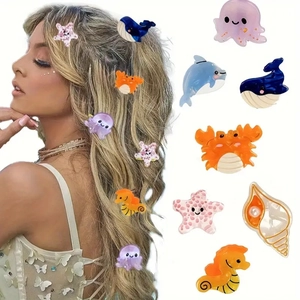 Mini Hair Claws Acrylic Resin Cute Ocean Sea Animal Shapes Dolphin Octopus Crab Starfish Shell For Women Girls Kids