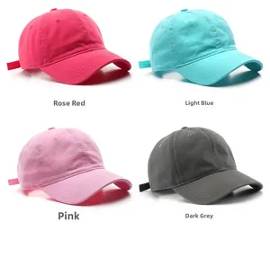 Collection of baseball caps in rose red, light blue, pink, and dark grey colors