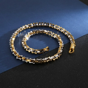 Men's hip-hop 18K gold and silver plated geometric stainless steel chain necklace