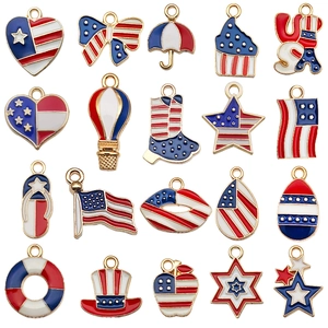 19-piece US flag themed enamel charms including stars and hearts for jewelry making