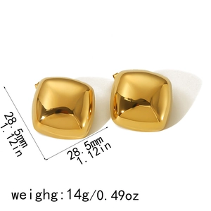 Polished 18k gold plated stainless steel square stud earrings with size and weight info