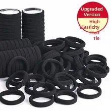 Macro view of upgraded high elasticity black seamless hair ties in a bulk set