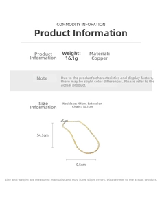 Detailed specs for 18k gold plated two-tone beaded necklace with dimensions and weight