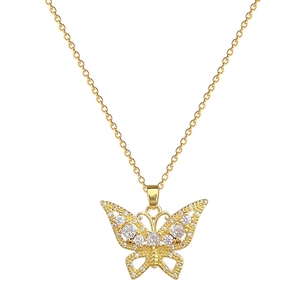 Elegant gold butterfly necklace with hollow design and sparkling zircon stones