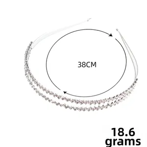 Detailed view of 38CM double-row rhinestone headband with dimensions and 18.6g weight