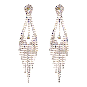 Elegant long tassel earrings with AB rhinestones for formal parties and evening wear