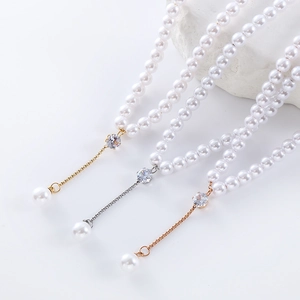 Elegant 6mm freshwater pearl necklace with cubic zirconia pendant in gold, silver, and rose gold