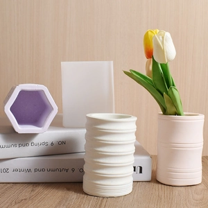 Modern hexagonal and cylindrical resin molds for pen holders and DIY storage containers