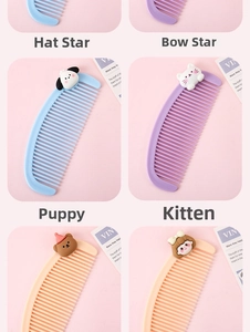 Detail view of colorful cartoon mini combs with cute puppy, bear and cat 3D designs