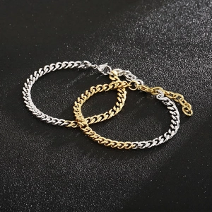 Two-Tone Gold Silver Splicing Cuban Link Chain Bracelet Stainless Steel Minimalist Fashion Neutral Jewelry