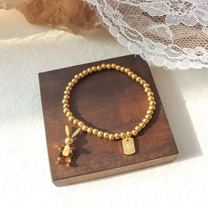 Minimalistisches Titanstahl Hase Anhänger Elastisches Perlenarmband 18K Vergoldet Trendy Ins Stil Mode Schmuck Für Damen