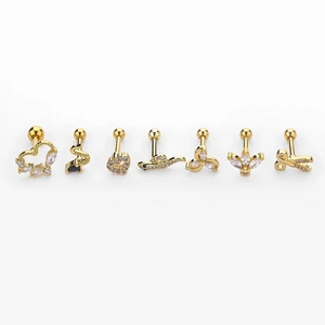 Gold stainless steel heart and snake stud earring set with zircons and ball screw backs