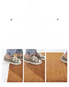 Three-step cleaning demonstration of natural brown coir fiber doormat surface and texture