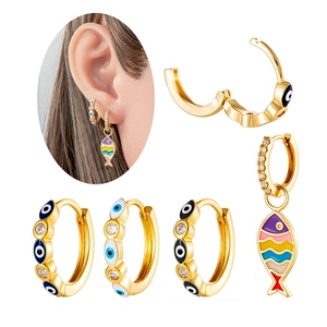 Bohemian Evil Eye Hoop Earrings Colorful Fish Pendant Gold Plated Copper Enamel Zircon Ethnic Jewelry For Women