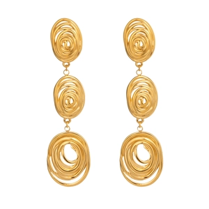 Vintage 18K gold plated stainless steel earrings with three linked hollow rings