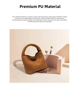 Detail of premium brown woven PU leather texture and hand-woven craftsmanship on hobo bag