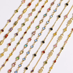Colorful Zircon Necklace Copper 18K Gold Plated Rainbow Square Gemstone Dainty Versatile Fashion Jewelry For Women