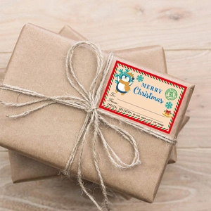 90 etiquetas navideñas de Papá Noel y tren en cajas de regalo de papel kraft