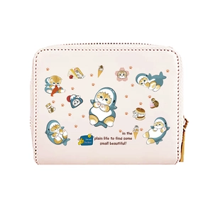 Cute cartoon cat wallet for women in beige PU leather with a durable metal zipper