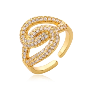 Elegant 18K gold plated knotted open ring with shimmering pavé zircon stones