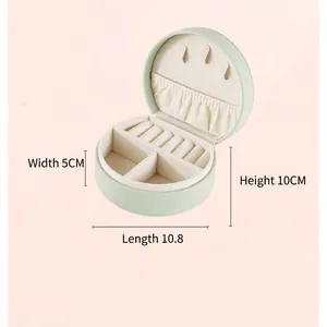 Portable mint green PU leather jewelry box for rings and necklaces, size 10.8x5x10cm