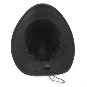 Close-up of wool felt western hat interior with windproof drawstring and adjustable buckle
