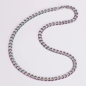 Close-up of rainbow metal Cuban link chain necklace with polished 7mm NK flat links