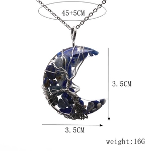Detailed size chart for the crescent moon stone pendant necklace showing 3.5cm dimensions
