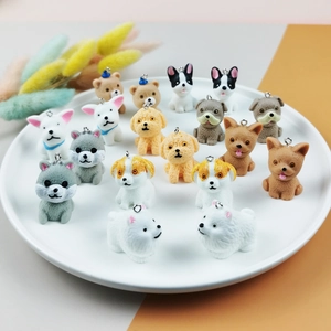 DIY colorful cartoon resin dog pendants for jewelry making with metal hanging rings