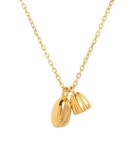 Detailed close-up of titanium steel gold O-chain with lotus pod and gold bean pendants