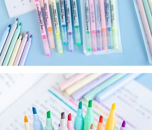 Dual-tip macaron highlighter set with broad and fine nibs for artistic note-taking