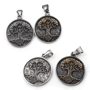 Tree Of Life Pendant Necklace Stainless Steel Vintage Viking Nordic Style Round Relief Religious Jewelry For Men Women