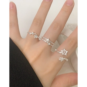 Double-layered star zircon open rings in S925 sterling silver for women
