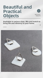 Adhesive plastic hooks with triangular metal rings for wall plates and frames