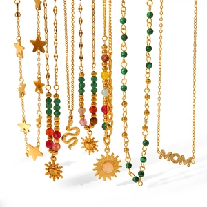 Collection of 18K gold plated stainless steel necklaces with sun, star and stone pendants