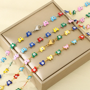 Evil Eye Butterfly Jewelry Stainless Steel Colorful Enamel Necklace And Bracelet For Women Fashion Boho Style