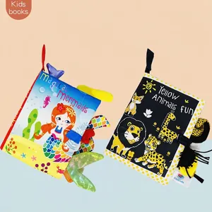 3D baby cloth book set with textured tails and crinkle paper for sensory early education