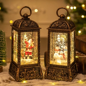 Retro Christmas Water Lantern Snow Globe With LED Light Swirling Glitter Musical Santa Claus Snowman Holiday Decoration