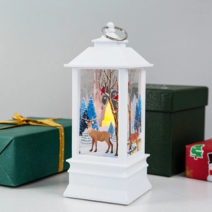 White Christmas LED lantern with elk forest scene and festive gift box background decoration
