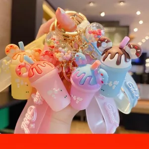Portachiavi creativi a forma di gelato e tè al latte con ciondoli in silicone e cinturini